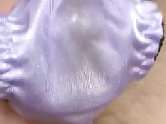 Purple nylon panties cum
