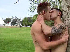 muscly homosexual guys have fun after workout