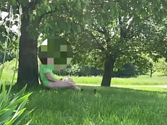 Huge cumshot in public, risky masturbation