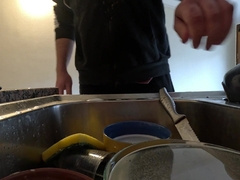 Washing dishes with urinate and jizz