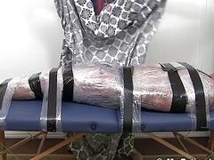 Bondage hunk toe tickled by best friend