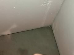 Blasting the wall with cum