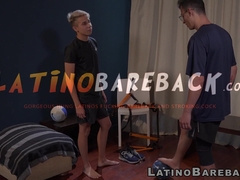 Mega hung Latino Sly uses his monster cock to bareback slutty bottom Eir