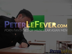 Chong rides his dildo before getting plowede by Shomei and Hiroya