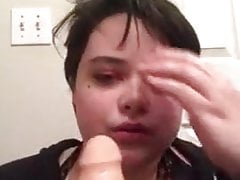 Boy gives dildo sloppy head