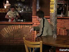 Big-cocked gay seduces barman into gaysex