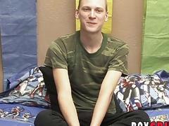 Shy twink wanking big hard cock solo