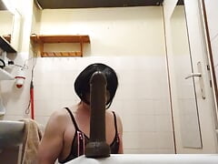 Slut gay crossdresser big black dildo fucking
