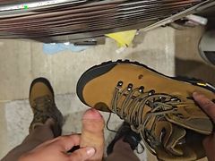 Piss and cum for leather work boots and leather hiking boots