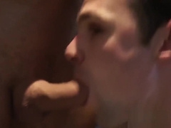 Beefy young man gives head and receives cum in mouth