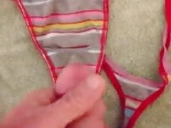 Borrowed hot girls thong cumshot, put back in her drawer!