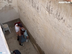 Young amateur duo caught plumbing in the street… so damn real!