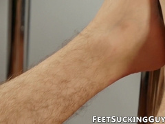 Cute blond twink rubs his beautiful feet and jerks off