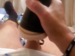 JockDad87 Shoots a Load of Cum With His Pussy Toy