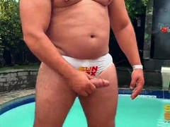 Bachelor soiree completes in torrid intercourse by the pool.