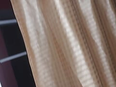 Teen boy midnight peeing through window