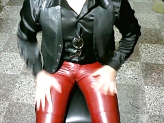 LEATHER PANTS LEATHER BOTS SATIN BLOUSE