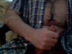Hairy chest daddy jerking and shoot a nice load 5