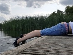 Horny European gay twink gets raw and wet outdoors by the lake