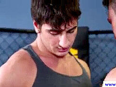 greedy unexperienced jock deep throating on dick in the ring