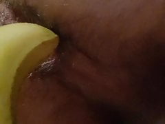 Having fun with banana in my ass