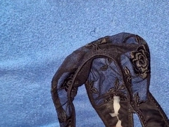 Fat money-shot in black stunning knickers