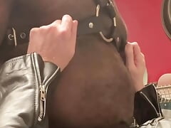 Tit and Dick Focus: Black Muscle Orders Leather Clad Anon Sub to Work