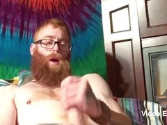 Pleasuring tight ginger booty with a chest cumshot