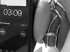 5 minutes with the fleshlight, locked up and no hands