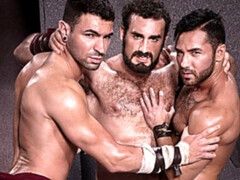 Sweaty gladiators Jaxton Wheeler, Bruno Bernal, Ian Greene fuck each other