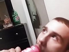 Gay boy deepthroating dildo