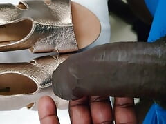 Black guy jerking off solo cum in shoes