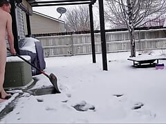Micropenis Jeffery Heuett Shoveling Snow Naked in Chastity