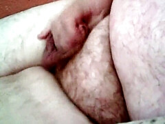 Fat man masturbating his small cock