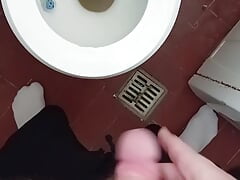 Straight Man Pissing at Home While Dick is Hard
