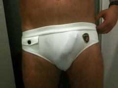 Pulling out pierced dick alone in the locker room - a nice lady almost got me!!