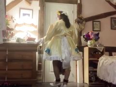 In outfit with my new maid dress made in couture for a day