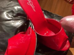 Cum on Red High Heel Mules 1
