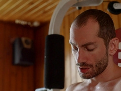 Ben Huller (Oliver Strelly) jacking off on sports simulator