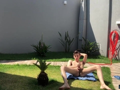 Super-Cute youngster Henry Evans spunks while draining outdoors