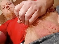 Stroking my Big Cock ginger pubes no underwear