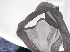 Wife lingerie massive cum with leather
