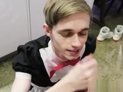 Twink maid with glasses fucked by bald Step daddy in kitchen