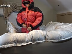 Humping Marmot Down Parka on Silk Bed