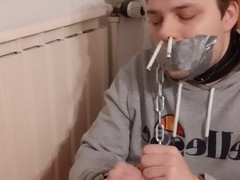 Bound and Smoking Hunk in Gay BDSM Action