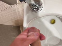 Cuckold husband plays in public bathroom