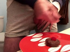 Lingerie, cumming on food, big shaved cock