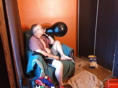 115) Jerk Off on Big Round Black Balloon, step Daddy, Cum, Pop!
