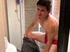 Straight jock, bathrooms, close up