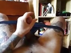 Tattoo hairy man cumshot